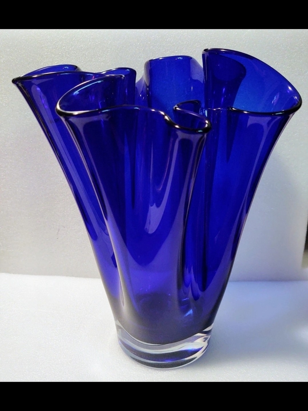 Cobalt Blue Hand-Blown Glass Vase - Decorative Home Accent